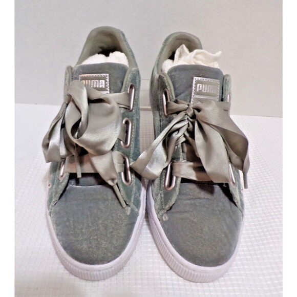 Puma Basket Heart Hyper Embroidery Gray Embroidery w/Flowers Ribbon Lace Sz 8.5 - Picture 4 of 6